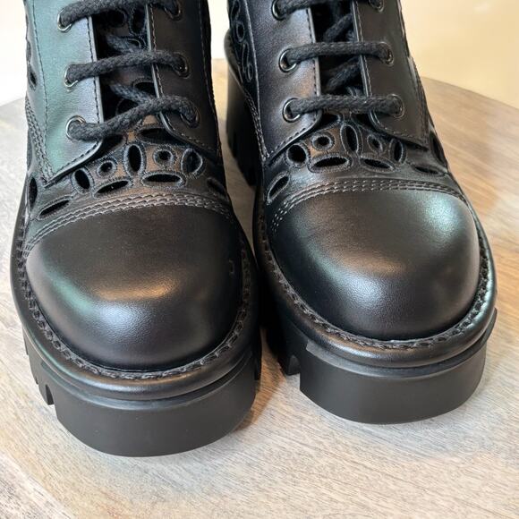 Valentino Garavani Atelier San Gallo Black Leather Combat Boots EU Size 35 US 5 - Picture 6 of 16